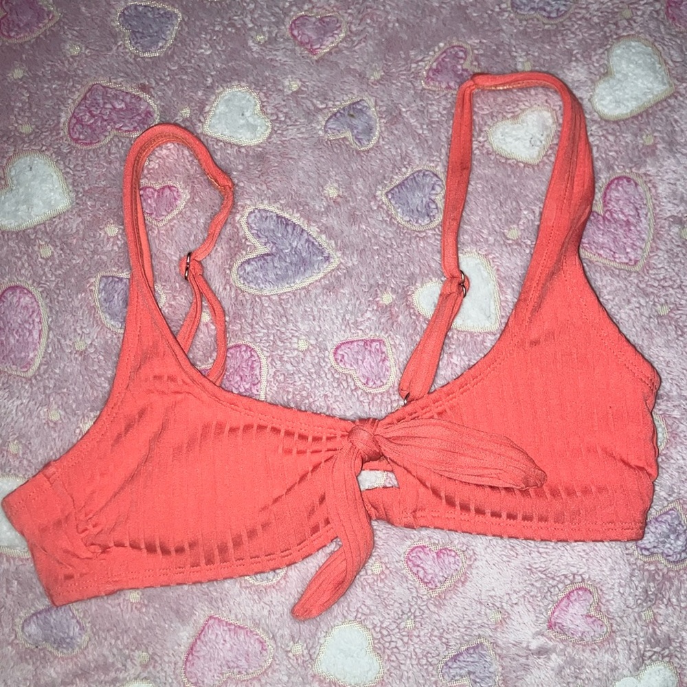 Coral Ribbed Bikini Top